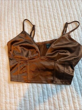 SHEIN Chocolate Brown Satin Longline Bralette
